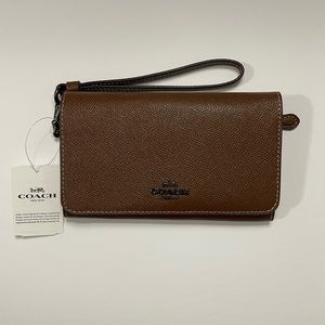 NWOT COACH FLAP PHONE WALLET WITH RAINBOW STITCHING